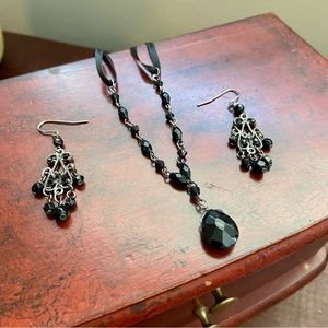 Black beaded necklace + earring set